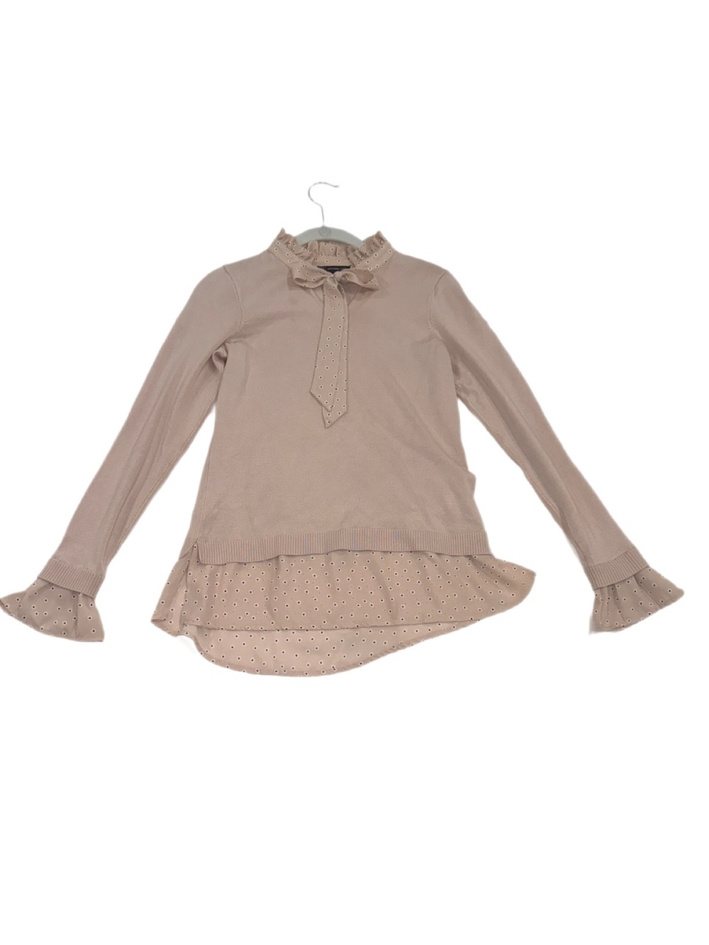 Adrianna Papell Dusty Blush Long Sleeve Tie-Neck Blouse Size XS - Picture 4 of 6